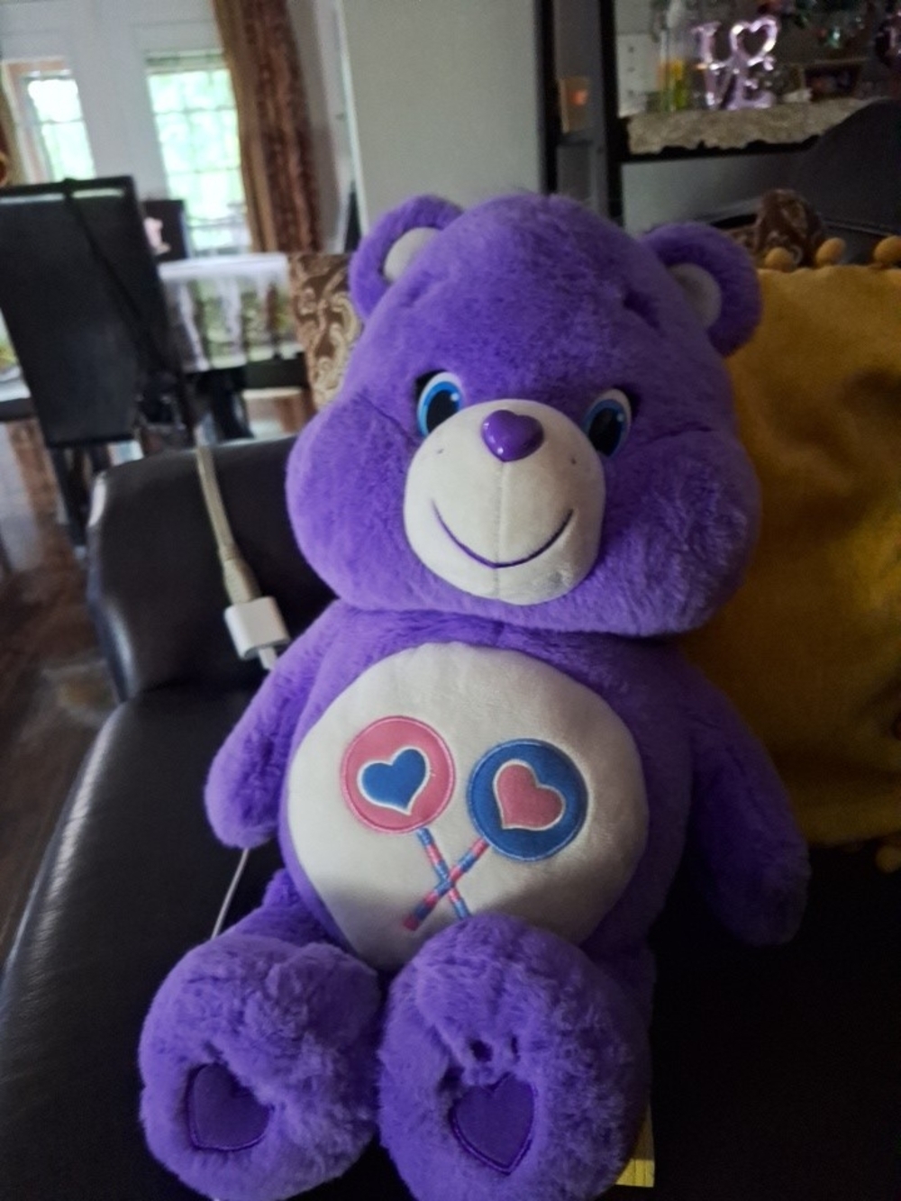 Care Bears Share Bear Purple Plush Bear Stuffed Toy with Heart Lollipop Belly